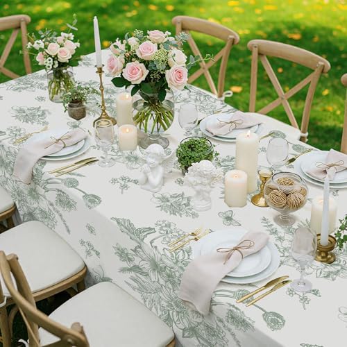 NatNarr 6 Pack Sage Green Floral Plastic Tablecloths, Tea Party Tablecloth - Image 6