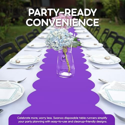 Purple Scallop Table Runner, Disposable Plastic, 5 Pack, 14x108in - Image 5