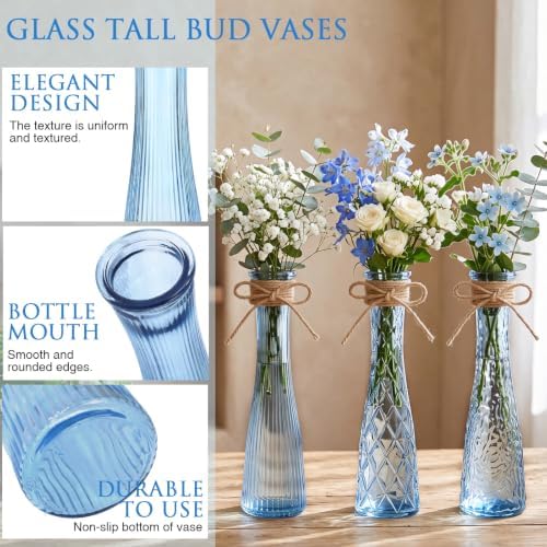 Set of 12 Blue Glass Bud Vases for Centerpiece, Assorted - Image 3