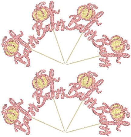 24Pcs Oh Baby Cupcake Toppers Rose Gold Glitter Pumpkin Birthday Baby Shower Party Decorations Cake Picks Fall Babyshower Cupcake Decorations - Image 7