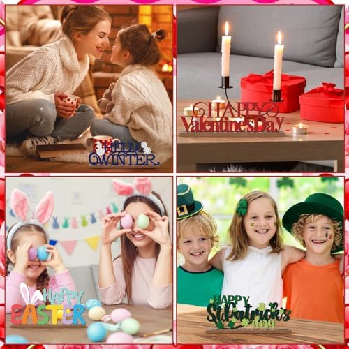 12 Pcs Interchangeable Seasonal Decor Holiday Sign Wooden Desk Table Decor - Image 4