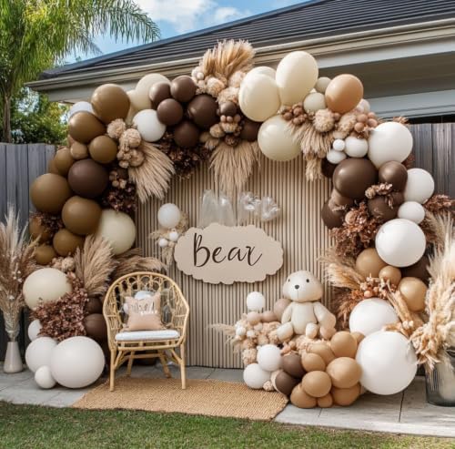 Brown Nude Balloon Arch Kit Double Stuffed Neutral White Sand Balloon Garland Latex Coffee Tan Cream Balloons for Bear Baby Shower Birthday Neutral Wedding Bridal Shower Boho Fall Party Decor by DOUBLELAYERBALLOON