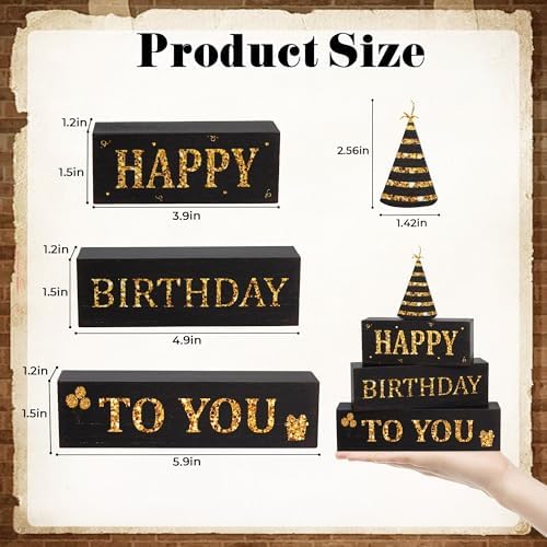 4 Pcs Birthday Wooden Decor, Black and Gold Birthday Table Decoration Gifts - Image 2