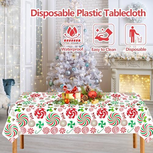 4 Pack Christmas Candy Cane Plastic Tablecloths, 54 x 108 Inch - Image 3