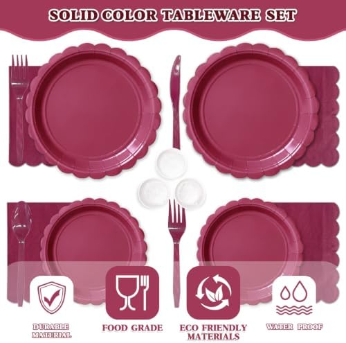 Vyntra 175 Pcs Burgundy Paper Plates and Napkins Party Supplies - Image 3