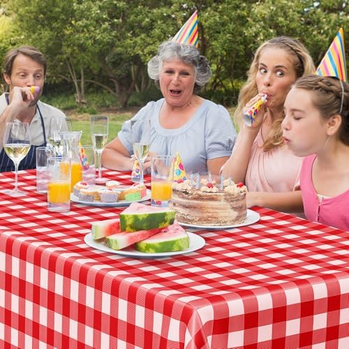 4Pack Plastic Table Cloth Ddisposable, 54" x 108" Table Cloth Rectangle Table, Waterproof Red and White Checkered Tablecloth, Outdoor Picnic Table Cover for Birthday Party Gathering Holiday Dinner - Image 7