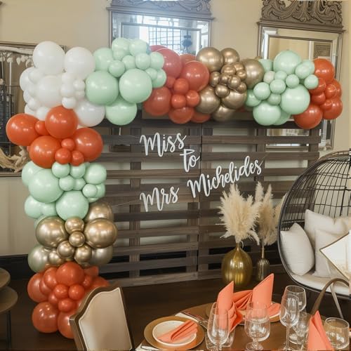 Fall Balloons Set, 12 Inch Thanksgiving Balloons, Retro Burnt Terracotta Rust Orange Dusty Sage Mint Green White Metallic Gold Latex Balloon for Thanksgiving Autumn Harvest Fall Birthday Decorations - Image 5