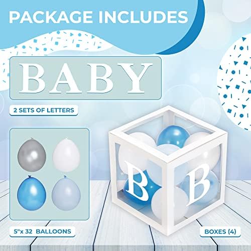 44-Pc Baby Shower Boxes & Balloons, Gender Reveal - Classic White & Blue - Image 3