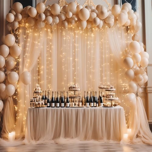 20×10ft Champagne Tulle Backdrop Curtain with Lights String for Parties, Sheer Curtain Backdrop Drapes for Wedding Party Photography Background - Image 6