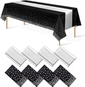 8Pack Disposable Plastic Tablecloths and Satin Table Runner Set Black and Silver Dot Tablecloth Silver Satin Table Runner for Wedding Birthday Baby Shower Anniversary Christmas New Year Party Supply by MASHAN