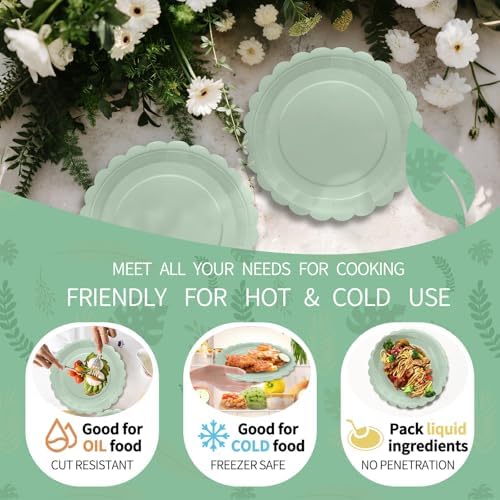 100Pcs Sage Green Plates and Napkins - Disposable Sage Green Scalloped Paper Plates & Napkins Serves 50,Green Party Supplies for Baby Shower Wedding Bridal Shower Birthday - Image 3