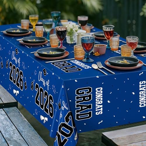 QZYL 4 Pack Graduation Tablecloth, 54" x 108" Blue Graduation Table Decorations 2026, Plastic Tablecover for Class of 2026 Congrats Grad, Rectangle Disposable Grad Party Decorations Supplies Favors - Image 3