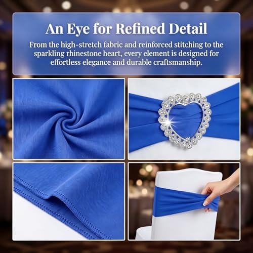 150 Pieces Chair Sashes & Bows - Stretch Spandex Chair Cover Band with Buckle for Wedding, Hotel Banquet, Birthday Party & Home Bulk Decorations (Royal Blue) - Image 4