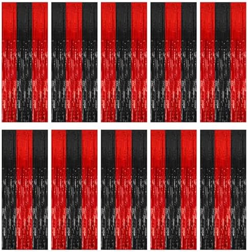10 Pack Black and Red Backdrop Party Decorations Tinsel Curtain Halloween Party Streamer Foil Fringe Birthday Decorations Photo Booth Fancy Ball Christmas New Year Graduation Party Decor Decor by BOMSI