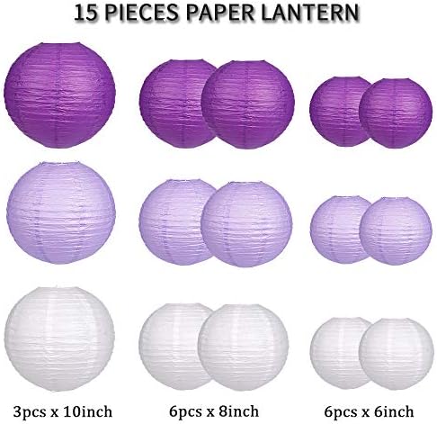 Round Hanging Paper Lanterns Purple Party Decorations 15pcs - Image 2