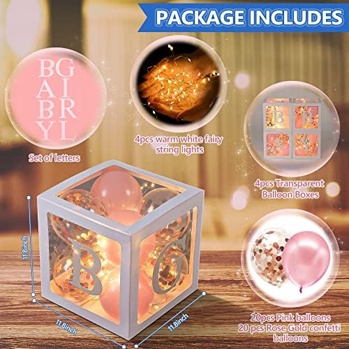 Baby Shower Balloon Box Decorations with LED Lights & 40 Balloons, Pink - Image 3