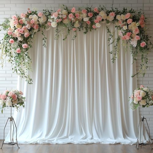 White Backdrop Curtains for Wedding Parties, 10x7FT Wrinkle Free Photo Backdrop Curtains for Wedding Birthday Party Baby Shower, Fabric Drape with Rod Pockets 5ft x 7ft, 2 Panels by Unknown
