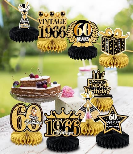 9 Pcs 60th Birthday Decoration for Men Women Table Honeycomb Sixty Decor - Image 6