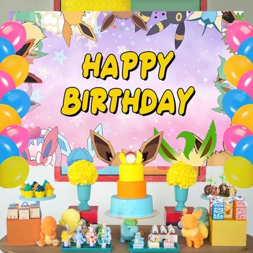 Cartoon Animation Birthday Party Backdrop,Evolutions Decor Supplies Include Happy Birthday Banner,Backdrop,Latex Balloon - Image 4