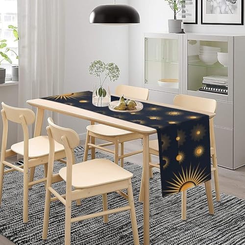 Golden Sun Table Runner Magical Boho Sunburst Light Rays Magic Antique Boho Style Dinner Runner for Farmhouse Party Holiday Home Kitchen Dining Table Decoration 13"x36" - Image 3