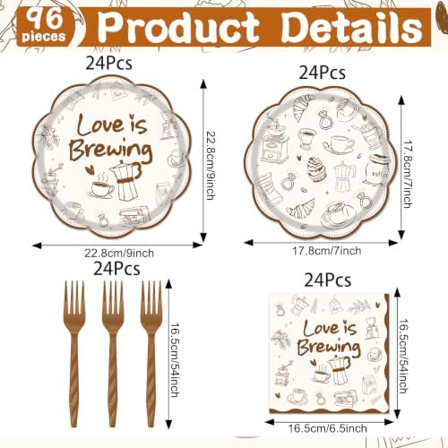 Love is Brewing Bridal Shower Decorations - 96 Pcs Coffee Bridal Shower Plates Napkins Forks Decorations, Coffee Bar Party Tableware for Wedding Engagement Bachelorette Serves 24 - Image 2