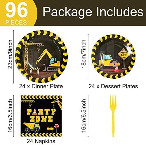 96pcs Construction Birthday Party Supplies Construction Theme Paper Plates and Napkins Construction Truck Decorations for Boys Kids Tractor Dump Digger Vehicle Themed Party Favors, Serve 24 - Image 2