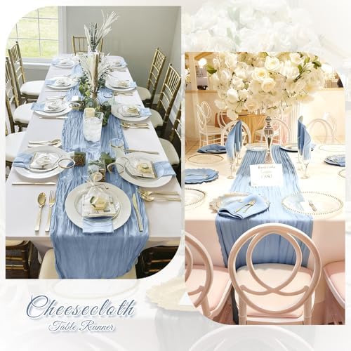 6 Pack Dusty Blue Cheesecloth Table Runner, 17 x 108 inch, Semi Sheer Boho Cheese Cloth Fabric Table Runner Bulk for Wedding, Birthday, Party, Holiday, Home Decor (Dusty Blue) - Image 6