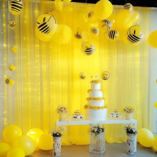 20×10ft Yellow Tulle Backdrop Curtain with Lights String for Parties, Sheer Photo Backdrop Curtains for Wedding Party Photography Background - Image 5