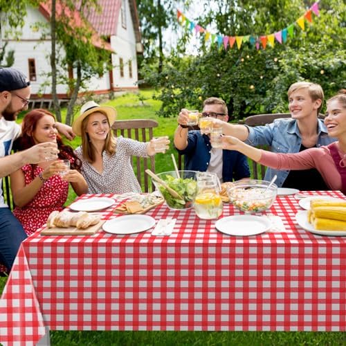 3 Pack Red and White Plastic Checkered Tablecloth, Premium Decorative Disposable Red Gingham Plaid Table Cloths for Parties, Rectangle Party Table Cover for Picnic Farm Birthday Wedding, 54x108 Inch - Image 4
