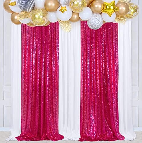 Poise3EHome Hot Pink Sequin Backdrop, 2 Panel 2x8ft Glitter Curtain for Parties, Weddings, Baby Showers, Christmas Decor, Thanksgiving Holiday Festival Decor by Poise3EHome