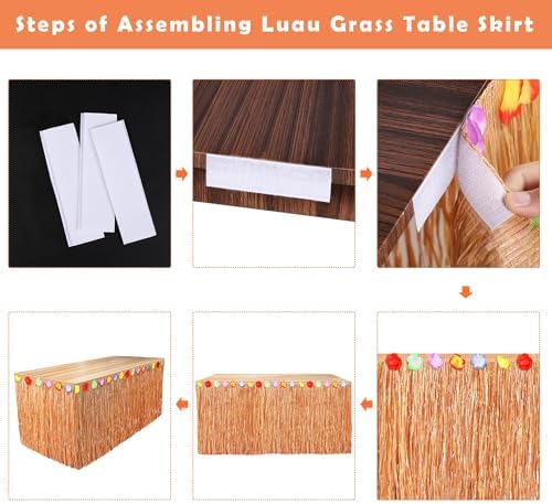 Fovths 12Pcs Luau Grass Table Skirt, Reddish Golden Brown, 9 Ft x 29.5 in - Image 4