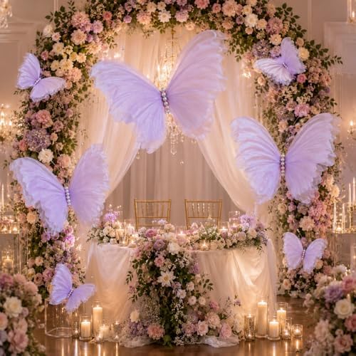 8 Pcs Large Butterfly Decorations, 3D Purple Silk Butterflies Wall Decor, 20 Inch Big and 12 Inch Small Hanging Butterflies for Birthday Party, Baby Shower, Wedding, Nursery and Centerpieces - Image 3