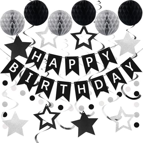 meowtastic Birthday Decorations Happy Birthday Banner with Honeycomb Balls by meowtastic%C2%AE%E2%80%94Idealforyourparty