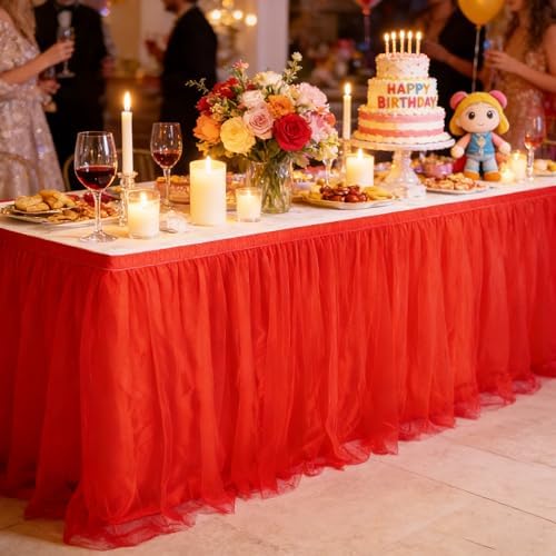THARAHT Tulle Table Skirt 14FT 420CM Long for Rectangle Tables Round Tables Ruffle Desk Skirt for Princess Girls Birthday Party Cake Dessert Decorations Table Skirt - Image 5