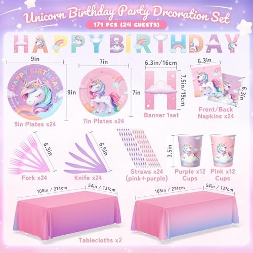 171Pcs Unicorn Birthday Party Decorations, Unicorn Birthday Party Supplies - Image 2