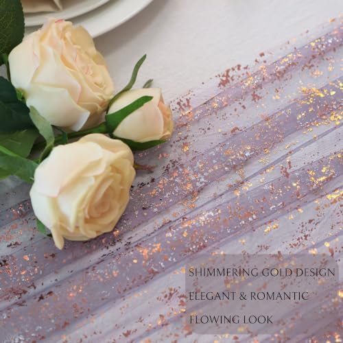 3Pcs Dusty Purple Gold Table Runner Metallic Foil Shimmer Sheer Gauze 10ft - Image 3