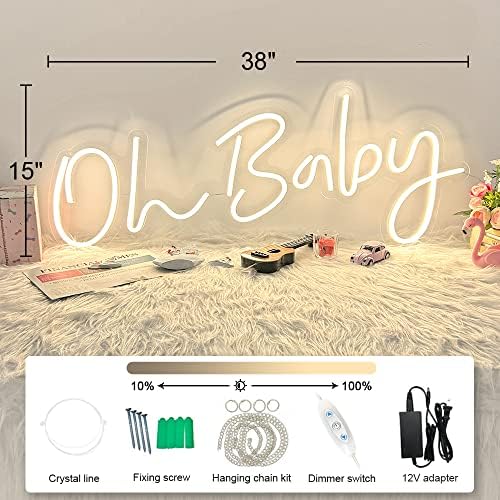 DIVATLA 38"x15" Large Oh Baby Sign for Backdrop - Oh Baby Neon Sign Dimmable Light Up Sign for Gender Reveal, Wedding, Birthday Party Bedroom Wall Decor - Image 2