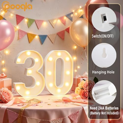 Pooqla 30th Birthday Decorations for Her Him, Light Up Numbers 30 - Image 2