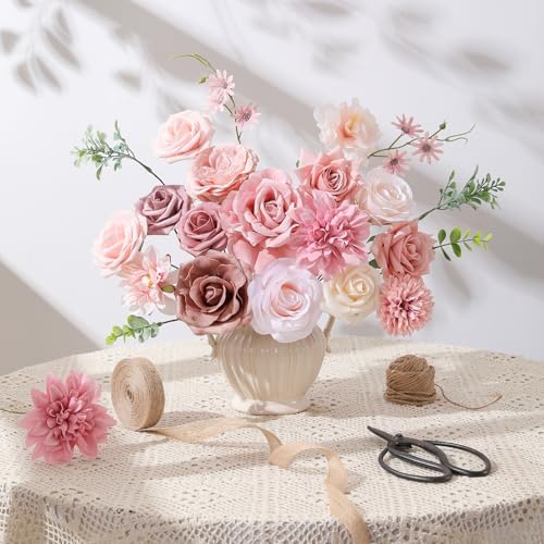 Floweroyal Artificial Flowers Fake Rose Flowers Dahlia with Stems for DIY Wedding Bridal Bouquets, Baby Shower, Floral Arrangement, Table Centerpieces, Home Decorations - Image 4