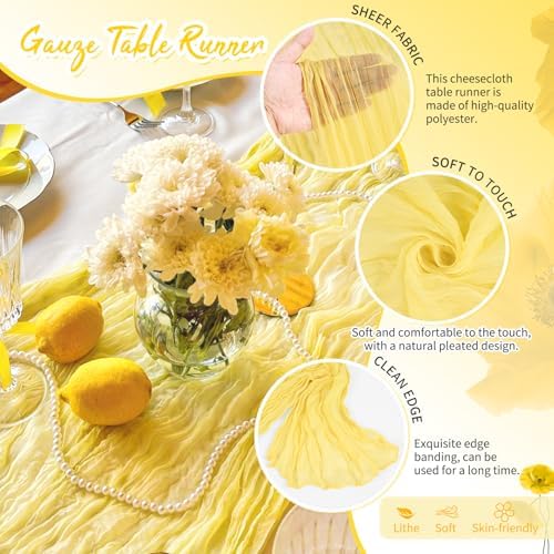 18 Pack Light Yellow Cheesecloth Table Runner 17x108 Inches Boho Home Decor - Image 3