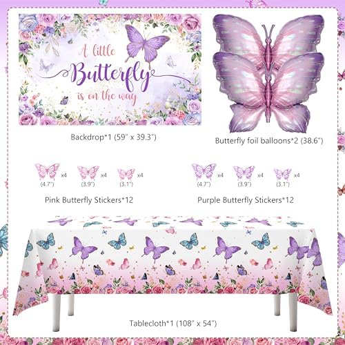 Butterfly Baby Shower Decorations for Girl Pink Purple Party Decoration Set - Image 3