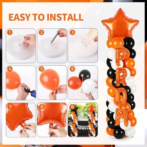 2026 Prom Balloon Arch Kit, Orange Black and White Graduation Party Decorations with Balloon Columns, Star Foil Balloons, Number & PROM Letter Balloons, Stands and Pump - Image 4