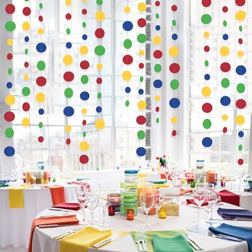 Mario Party Decorations Circle Dot Garland Red Blue Yellow Green Hanging Paper Polka Dot Streamer for Birthday Wedding Bridal Shower Carnival Circus Clown Fiesta Party Supplies - Image 5