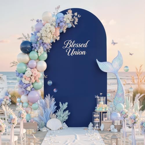 7.2 ft Arch Backdrop Cover Navy Blue - Double-Sided Spandex Arch Covers Stretchy Backdrop for Balloon Arches Birthday Party Baby Shower Banquet Wedding Photo Background - Image 4