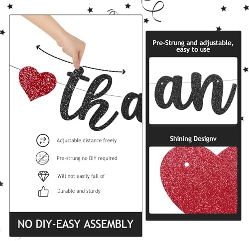Pre-Strung You Rock Thank You For All You Do Banner - Glitter Employee Appreciation Decorations, Staff Teacher Nurse Recognition Party Supplies, Retirement Office Decor Sign, Large Cardstock Garland (Black) - Image 2