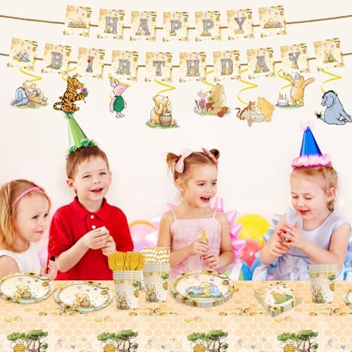 139 PCS Birthday Decorations All-in-One Tableware Kit with Banner, Cake Topper, Tablecloth, Plates and Napkins, for Boy First Birthday, Serves 20 Guests (YELLOW) - Image 7