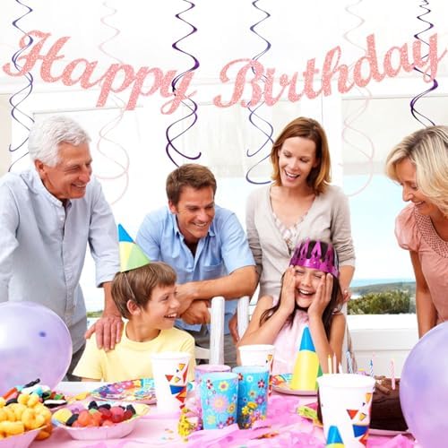 Purple Lilac-Lavender Pink Women Birthday Party-Decorations - 21pcs Happy Banner,Paper Lanterns Honeycomb,Tissue Pom Poms Flower Fan,Classroom Hanging Streamers Garland,Girls Decor Supplies Huglony - Image 7