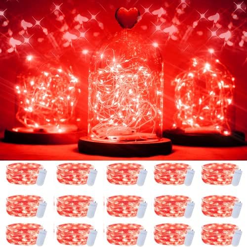 SmilingTown 15 Packs 20 Led Red Fairy Lights Battery Operated 6.6ft Silver String Lights Waterproof Firefly Starry Light for Bedroom Dorm DIY Table Centerpieces Halloween Christmas Party Decor by SmilingTown