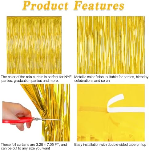 2 Pack Gold Tinsel Backdrop, 3.28 FT x 7.05 FT Metallic Fringe Curtain, Gold Color Graduation Backdrop Party Streamers, Party Supplies Door Decorations for Birthday Anniversaries - Image 4