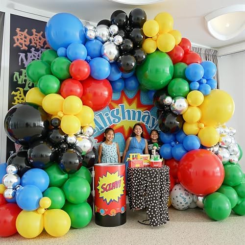 412Pcs Red Blue Yellow Green Black Balloon Arch Garland Kit, 18 12 10 5 Inch Different Size Latex Balloons for Birthday, Video Game Themed Party - Image 7